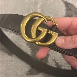 Gucci Black Leather Belt with Gold Buckle